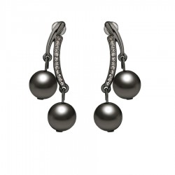 Metallic double drop modern shining black earrings